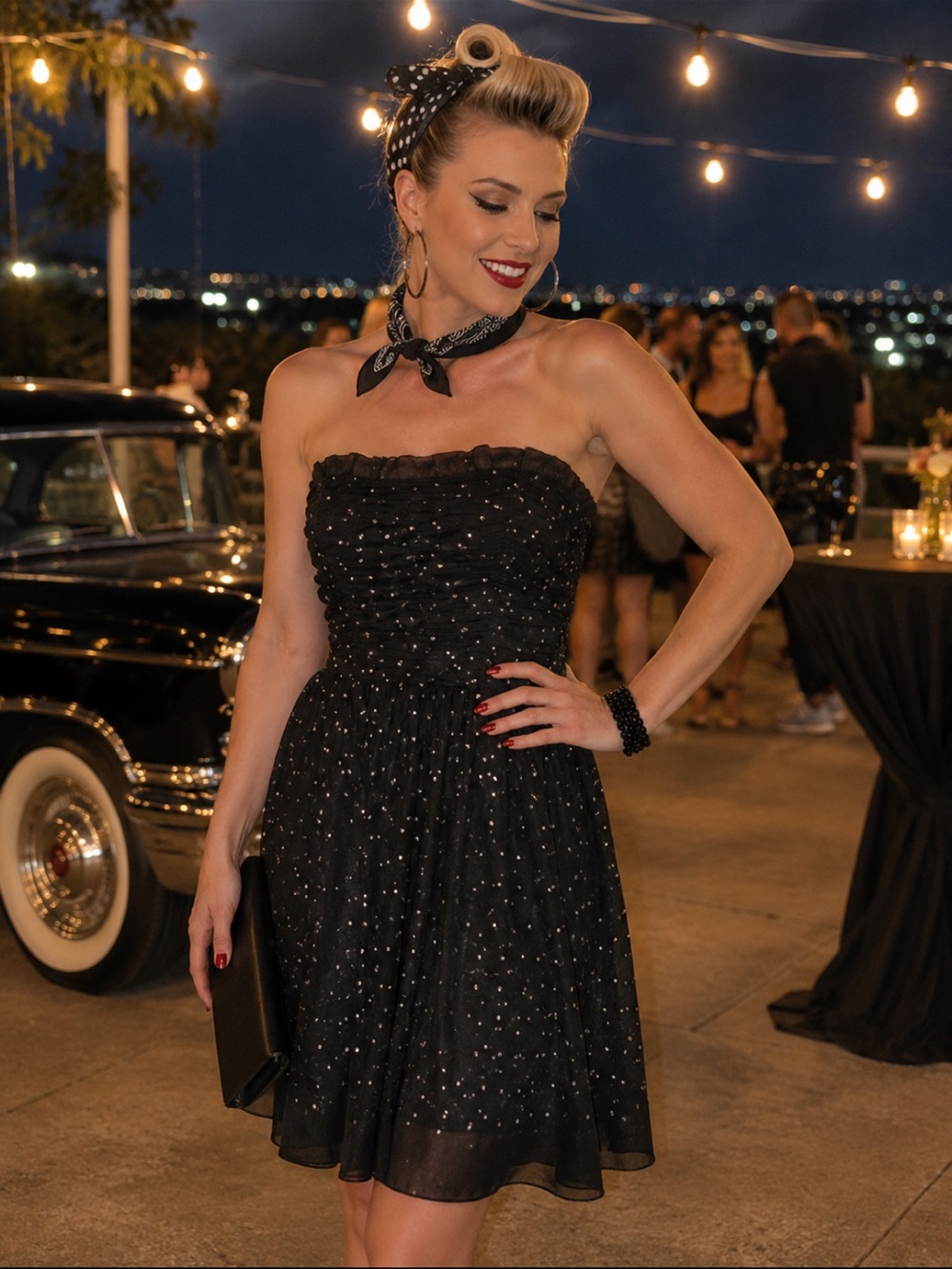 Beautiful sparkly Strapless Black Polka Dot Party Dress❤️M